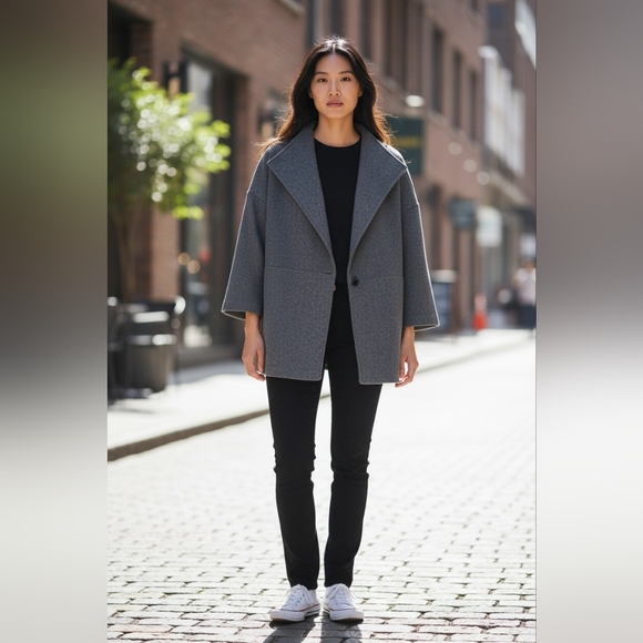 Banana Republic Jackets & Blazers - Banana Republic Wool Blend Coat Medium Gray Longline Open Front Minimalist Coat